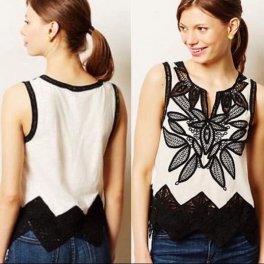 Anthropologie Meadow Rue Black & Ivory Lace Blouse
